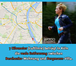 7 kilometers / 4.3 miles (beeline) is the actual distance in Cologne between the Beschenko apartment and the Bergmann villa.