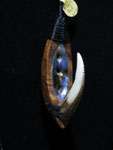 #5 : SOLD /Fish Hook / Kauri Root + Paua Shell + Deer Abtler