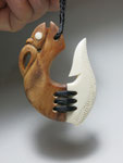 #J4 Manaia Hook form/ Kauri Root and Cow Bone / 76mm X 55mm