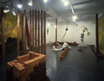 Days in the Forest-Underground, dyed cloth, wood, oil on canvas, plaster, lead, log, sand, branch, clay, log, photograph, pastel, mixed media, Size: Wall2400x21500mm, Floor5200x7800mm, 1986
