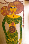 Ammonoidea, Femme-Fossile. Acryl, néopastel, néocolor aux doigts, sur bois. 70x100 © Saëlle Knupfer