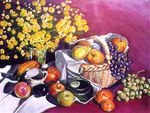 "Stillleben mit gelben Blumen", 85x60, Öl auf Leinwand, 2002.