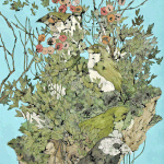 「小鳥と島の断片」2017年　41×31.5cm　アクリル、インク、紙