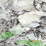 「cloudy」2005年　39×54.5cm　油彩、水彩、インク、紙、コラージュ
