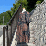 藍と柿渋重ね染めワンピース25047