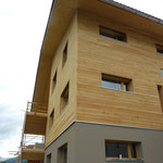 Ost- und Südfassade oberer Teil aus Holz.