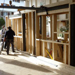 Holzelemente in Produktion. 