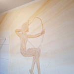 Entstehung, Wandmalerei nach einer Vorlage des goldenen Schreins aus dem Grab von Tutanchamun. Mit freundlicher Genehmigung der bpk Bildagentur Berlin.