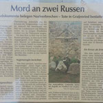Infotafel an der Grabstelle (Zeitungsbericht von Dr. M. Gruber, von unbekannter Hand dort aufgestellt)