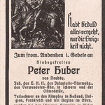 Sterbebild von Peter Huber, der wie sein Bruder Heinrich im Krieg fiel.