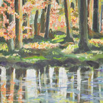 201203 Teich im Wald Acryl auf Papier 40x30 gerahmt 50x40