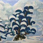 130207 Före im Schnee Gouache auf Papier 40x60 gerahmt 53x73