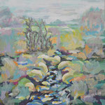 180614 Moorlandschaft Gouache auf Papier 30x30 gerahmt 52x52