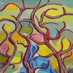 180616 Moorlandschaft Gouache auf Papier 30x30 gerahmt 52x52