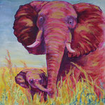 230417 Elefant mit Baby Acryl auf Leinwand 40x40 verkauft