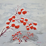 180201 Rote Beeren Gouache auf Papier 20x20 gerahmt 32x32