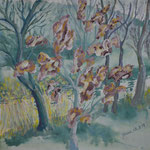 180313 Kahle Bäume Gouache auf Papier 20x20 gerahmt 32x32