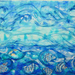 090503 Luft- Wasserspiel Gouache auf Papier 38x58 gerahmt 42x52