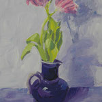 170601 Zwei Tulpen Gouache auf Papier 24x18 gerahmt