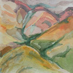 190829 Wüstengebirge Aquarell auf Papier 30x30 gerahmt