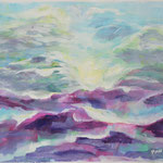 190413 Rote Landschaft neblig Gouache auf Papier 30x40 gerahmt 42x52
