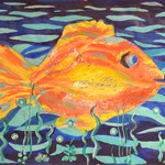 230228 geheilter Fisch Gouache und Acryl auf Papier 50x70 gerahmt