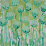 180202 Kugelblumen Gouache auf Papier_20x20 gerahmt 32x32