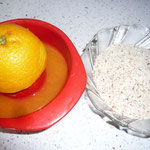 orangensaft und geriebene mandeln dazu
