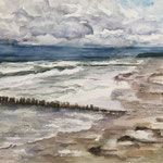 am Strand, Aquarell  <br/> 30x40cm, 2020