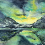 Nordlicht über demFjord, Aquarell<br/>35x46cm, 2022