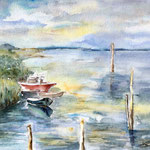 Sommerabend am Bodden, Aquarell <br/> 30x40cm, 2019