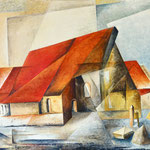 die Kirche in Ummanz, Acryl <br/>   50x70cm, 2014