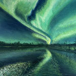 Nordlicht über dem See, Pastell<br/>33x45cm, 2022