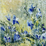 blaue Lilien, Acryl<br/>36x48cm, 2023