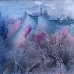 Berg im Abendrot,Tusche<br/>20x29cm, 2023