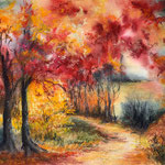 Herbstspaziergang, Aquarell/Pastell<br/> 36x48cm, 2022