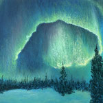 Nordlicht über dem Wald, Pastell<br/>36x48cm, 2022