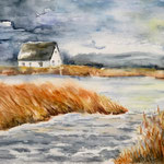 einsames Haus in Neuendorf, Aquarell  <br/> 36x48cm, 2019