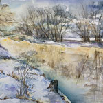 Winter an der Oder,Aquarell<br/>34x46cm,2022