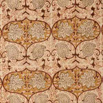 Ce grand motif est imprimé sur un tissu écru finement décoré de petites fleurs.