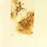 *1048-Gravure,estampe musique :  Le duo , violoncelle et violon
