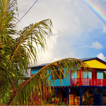 Ein Haus in den Farben des Regenbogens