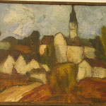 "Blick aus Muttis Fenster", Leinefelde, 1991, 39 x 39, Öl, Leinwand