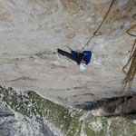 Chrissi in the crux pitch.