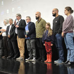 Jean-Paul Alayse, Claude Péron, Armel Morgant, Réza Salami, Brieg Haslé-Le Gall, Gilles Cardinal et les petits-enfants de Jim-E. Sévellec © François Olier / SEBL 2023