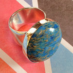 Te koop: Zilveren brede ring met Jaspis - blauw