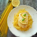 Spaghetti, Kabeljau Filet und Zitrone.