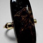 Bague laiton, serti agate noir,  araignée filandre