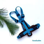 Katzen-Geschirr: Gurtband: Petrol; Fleece: Braun