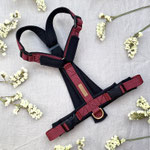 Brustkreuz-Geschirr KOMFORT GB: bordeaux; Polsterung: Softshell schwarz, Messing-Ringe